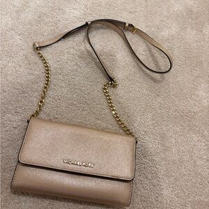 Michael Kors Saffiano Crossbody in Rose Gold with Gold Chain